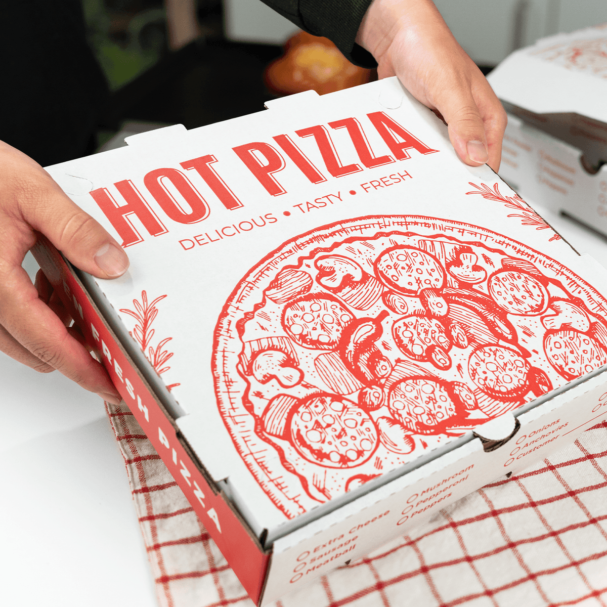 Karat Corrugated Pizza Box, 14''x14''x2'', Generic Print — 50 ct