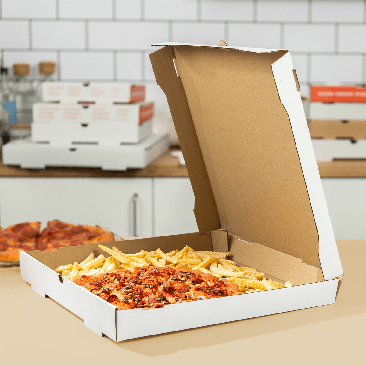 Karat Corrugated Pizza Box, 16''x16''x2'', White — 50 ct