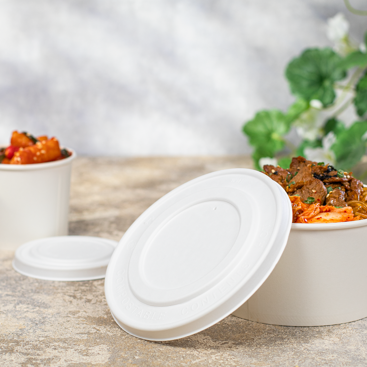 Karat Earth 142mm Compostable Fiber Paper Flat lid for 24-32 oz Paper Food Container — 600 pcs — product photo 3