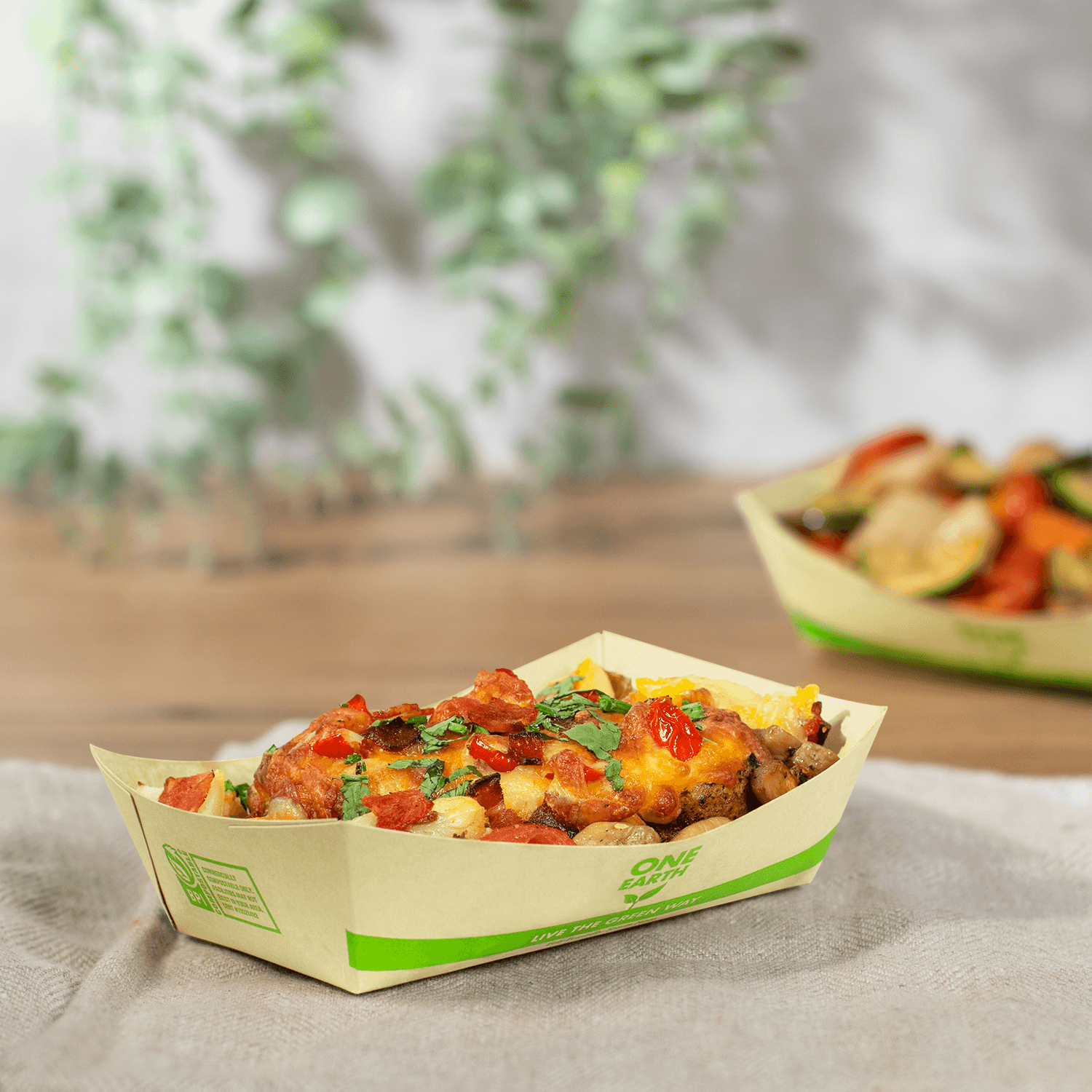 Karat Earth 2.0 lb Bamboo Natural Food Tray, Generic Print — 1,000 pcs