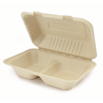 Karat Earth 2 Compartments, 9''x6'' Molded Fiber Hinged Containers, PFAS Free, Natural — 200 pc — product photo 2