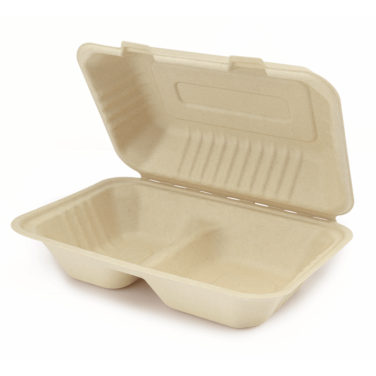 Karat Earth 2 Compartments, 9''x6'' Molded Fiber Hinged Containers, PFAS Free, Natural — 200 pc — product photo 2