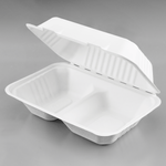 Karat Earth 2 Compartments, 9''x6'' Molded Fiber Hinged Containers, PFAS Free, White — 200 pc — product photo 2