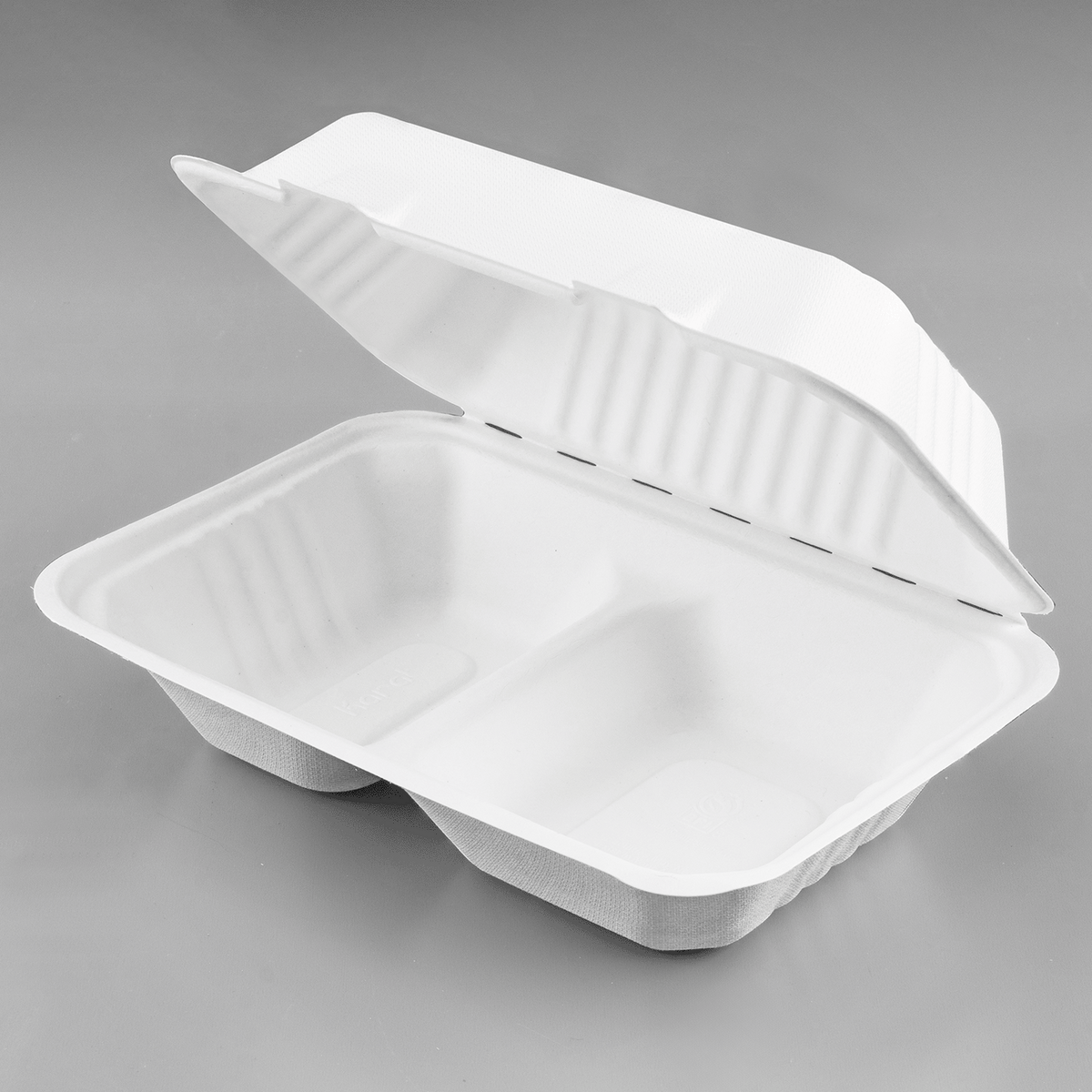 Karat Earth 2 Compartments, 9''x6'' Molded Fiber Hinged Containers, PFAS Free, White — 200 pc — product photo 2