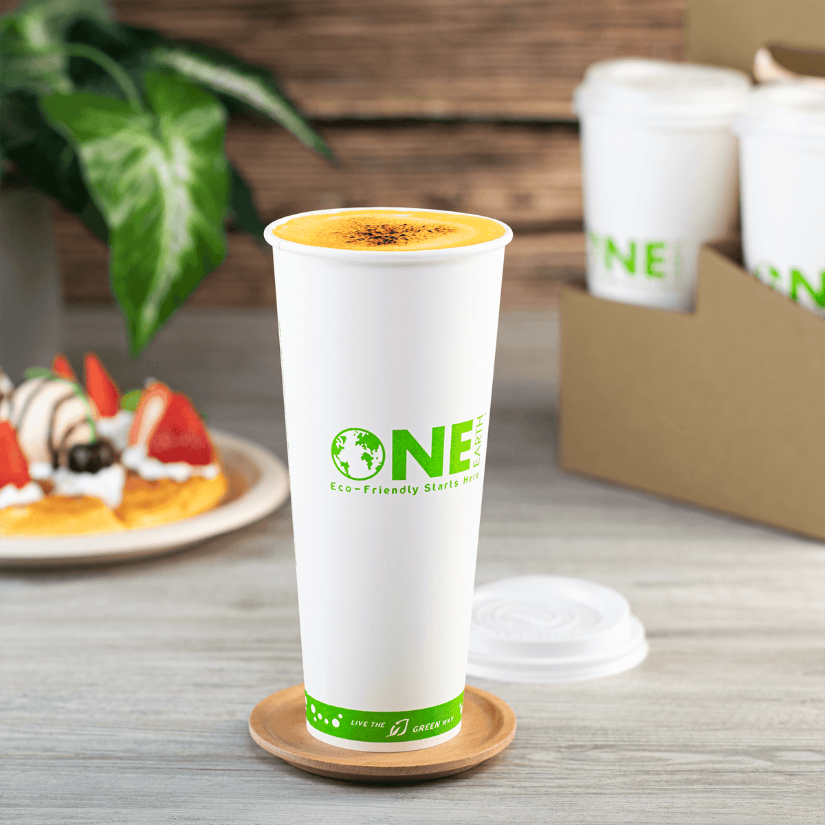 Karat Earth 24oz Eco-Friendly Paper Hot Cups (90mm), One Cup, One Earth Print — 500 pcs