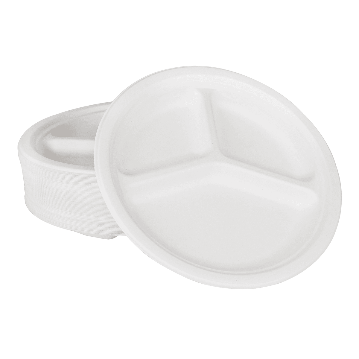 Karat Earth 3 Compartments, 10'' Molded Fiber Round Plates, PFAS Free, White — 500 pcs — product photo 2