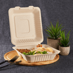 Karat Earth 3 Compartments, 8''x8'' Molded Fiber Hinged Containers, PFAS Free, Natural — 200 pcs