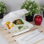 Karat Earth 3 Compartments, 8''x8'' Molded Fiber Hinged Containers, PFAS Free, White — 200 pcs