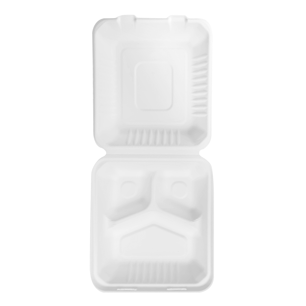 Karat Earth 3 Compartments, 8''x8'' Molded Fiber Hinged Containers, PFAS Free, White — 200 pcs — product photo 6
