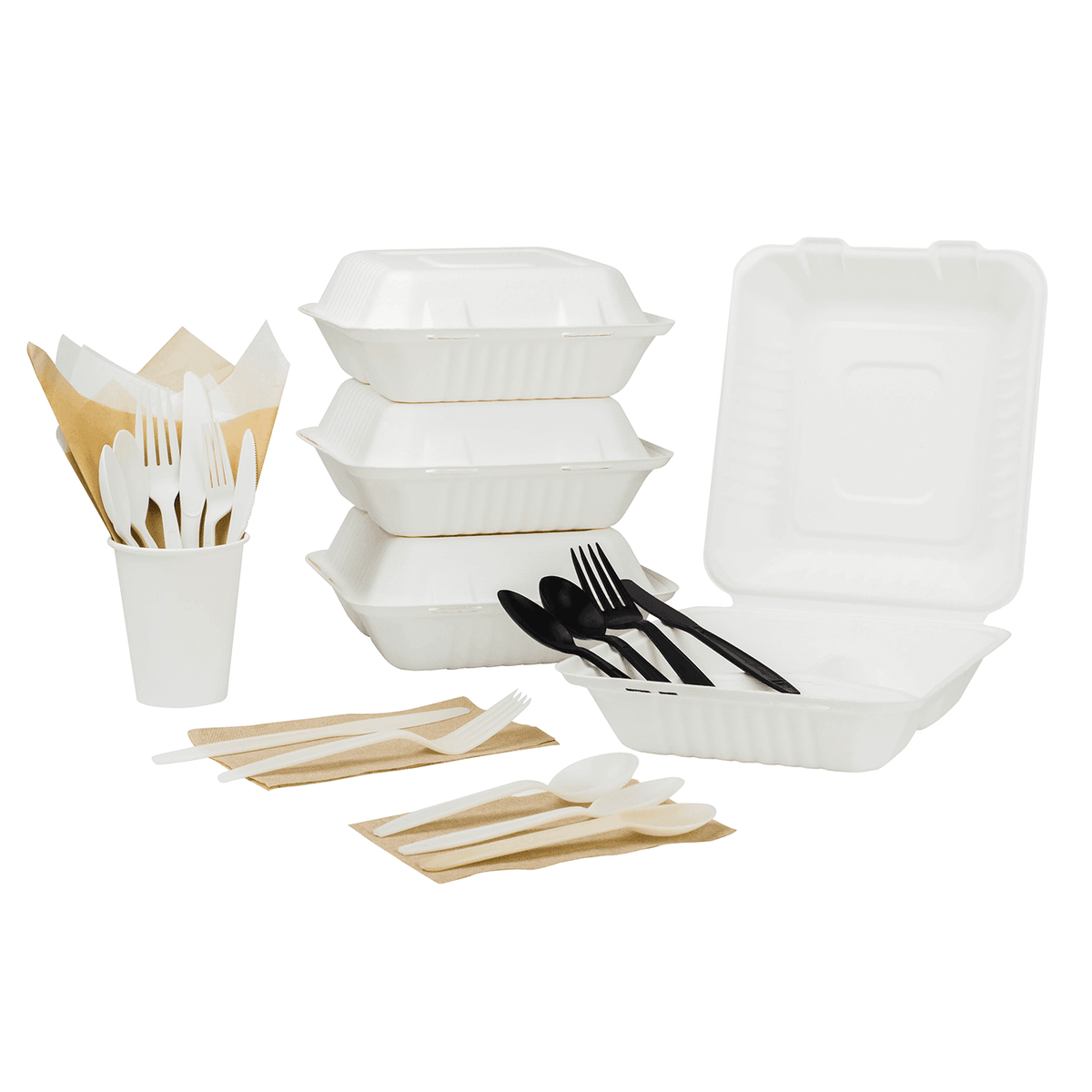 Karat Earth 3 Compartments, 8''x8'' Molded Fiber Hinged Containers, PFAS Free, White — 200 pcs — product photo 10