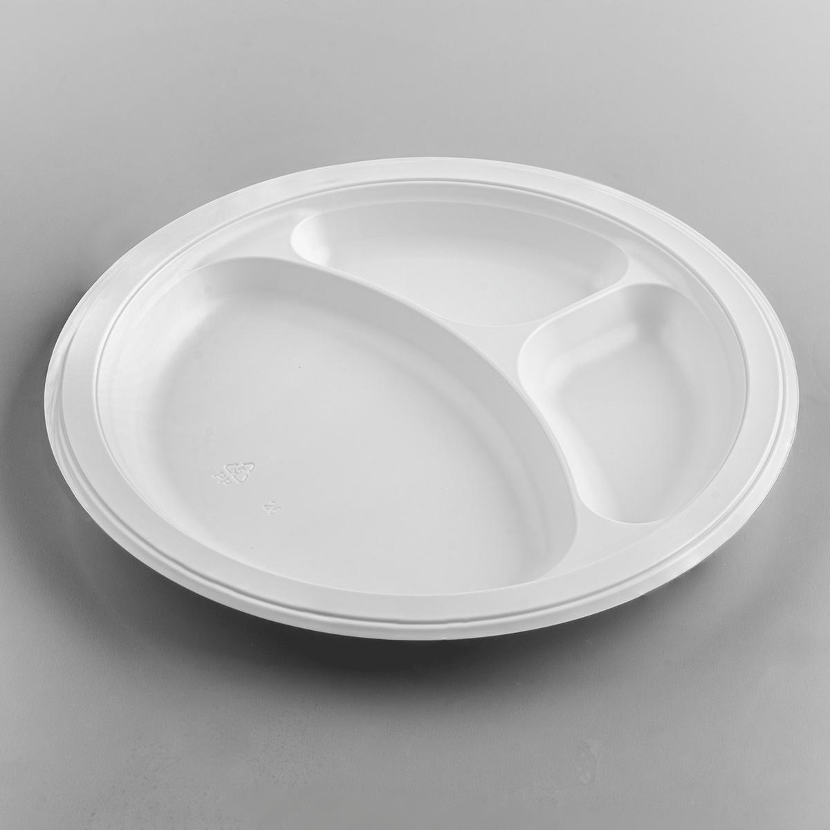 Karat Earth 3 Compartments, 9" Mineral Filled PP Round Plates, White — 500 pcs — product photo 2