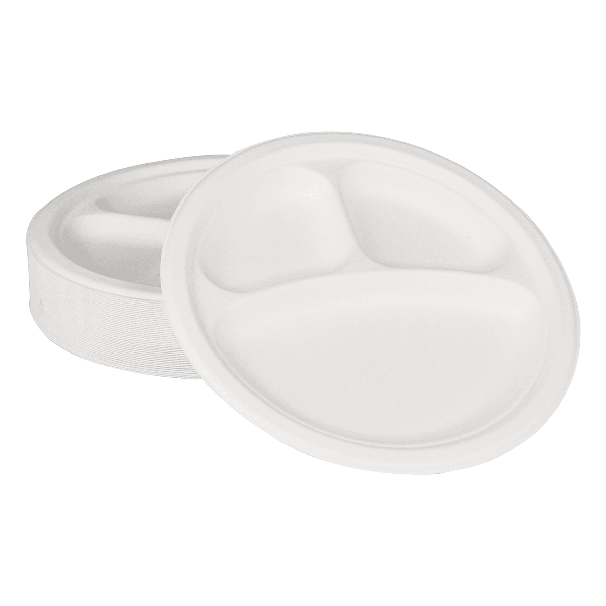 Karat Earth 3 Compartments, 9'' Molded Fiber Round Plates, PFAS Free, White — 500 pcs — product photo 2