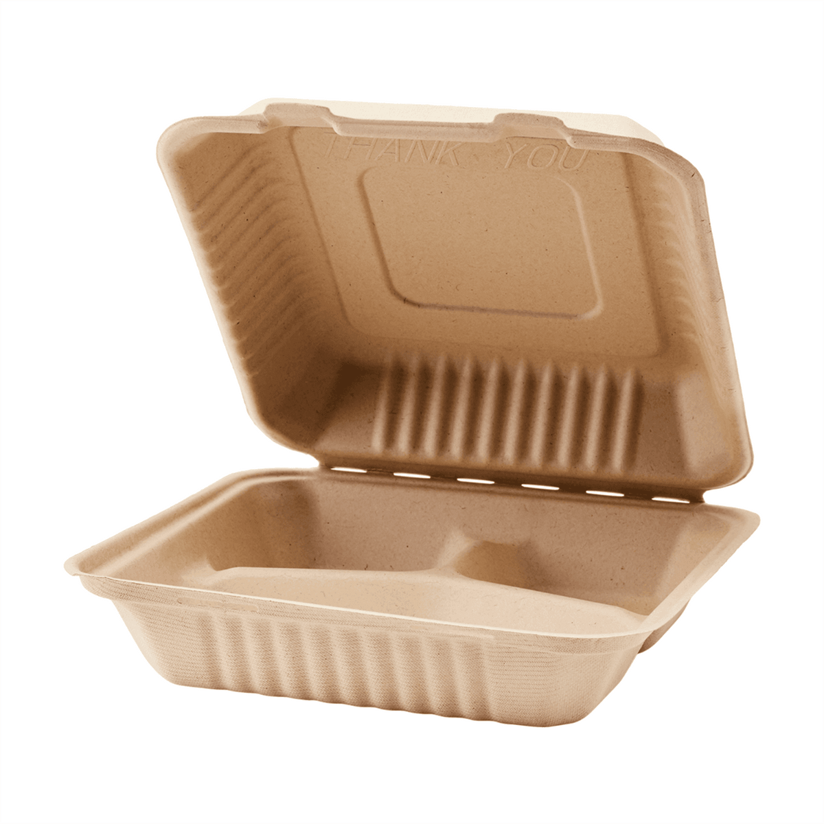 Karat Earth 3 Compartments, 9''x9'' Molded Fiber Hinged Containers, PFAS Free, Natural — 200 pcs — product photo 2
