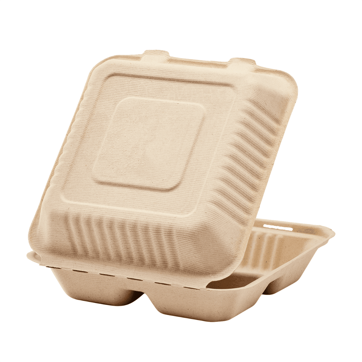 Karat Earth 3 Compartments, 9''x9'' Molded Fiber Hinged Containers, PFAS Free, Natural — 200 pcs — product photo 5