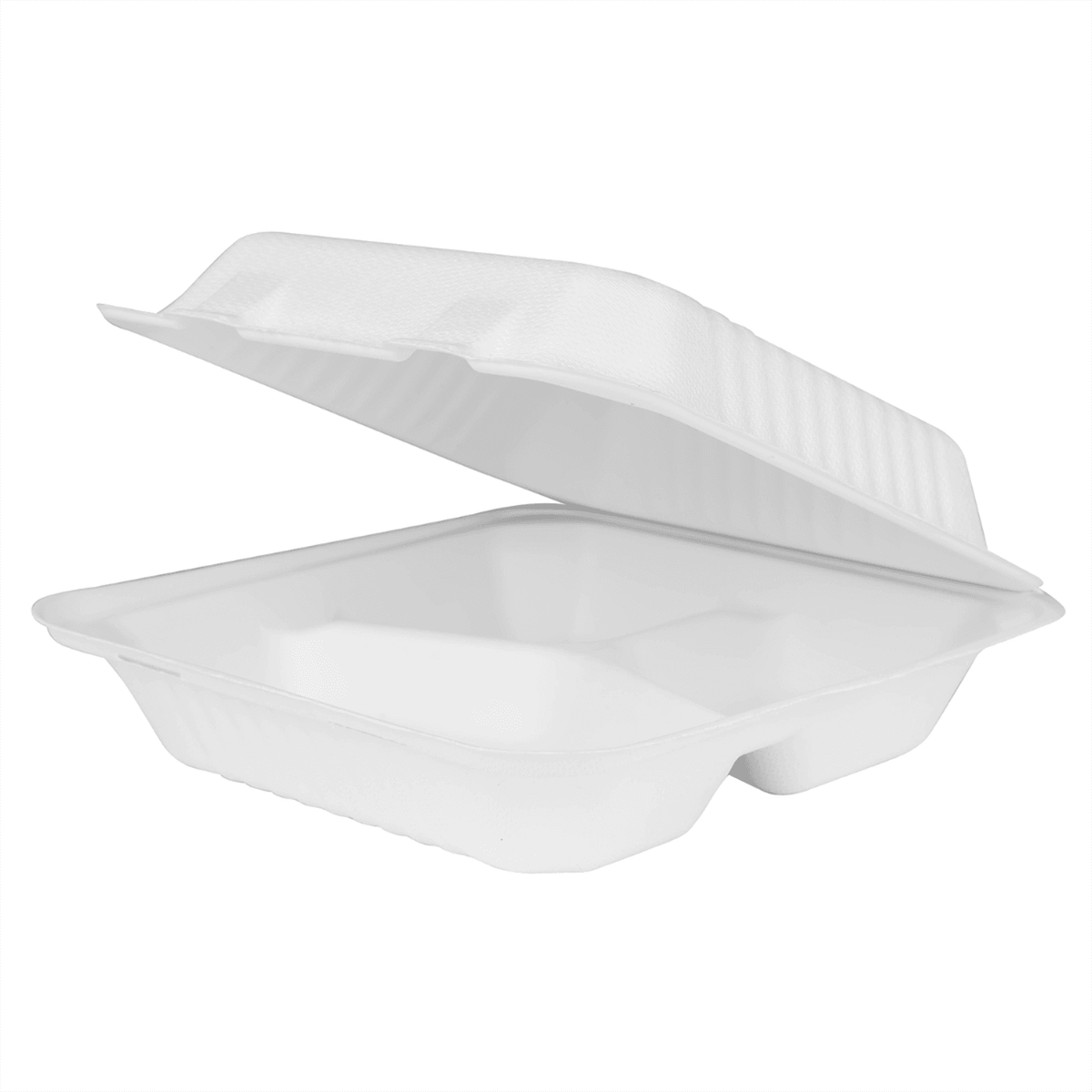 Karat Earth 3 Compartments, 9''x9'' Molded Fiber Hinged Containers, PFAS Free, White — 200 pcs — product photo 2