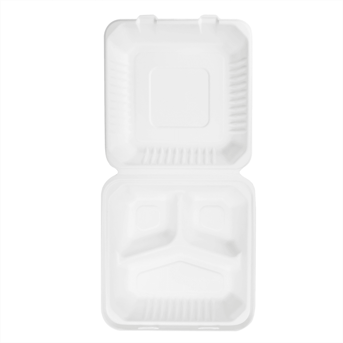 Karat Earth 3 Compartments, 9''x9'' Molded Fiber Hinged Containers, PFAS Free, White — 200 pcs — product photo 8
