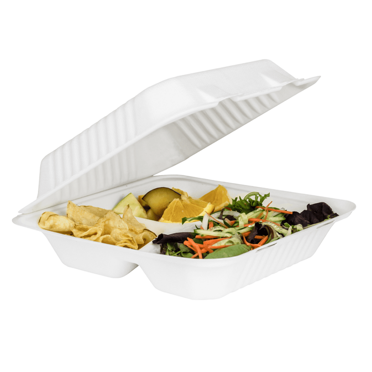 Karat Earth 3 Compartments, 9''x9'' Molded Fiber Hinged Containers, PFAS Free, White — 200 pcs — product photo 9