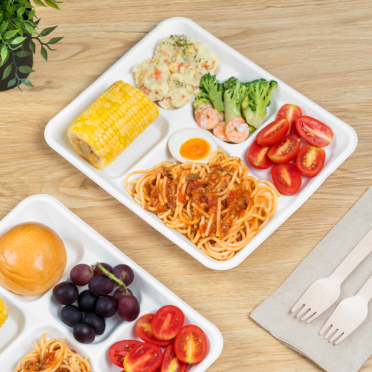 Karat Earth 5 Compartments, 10" Molded Fiber Trays, PFAS Free, White — 400 pcs — product photo 3