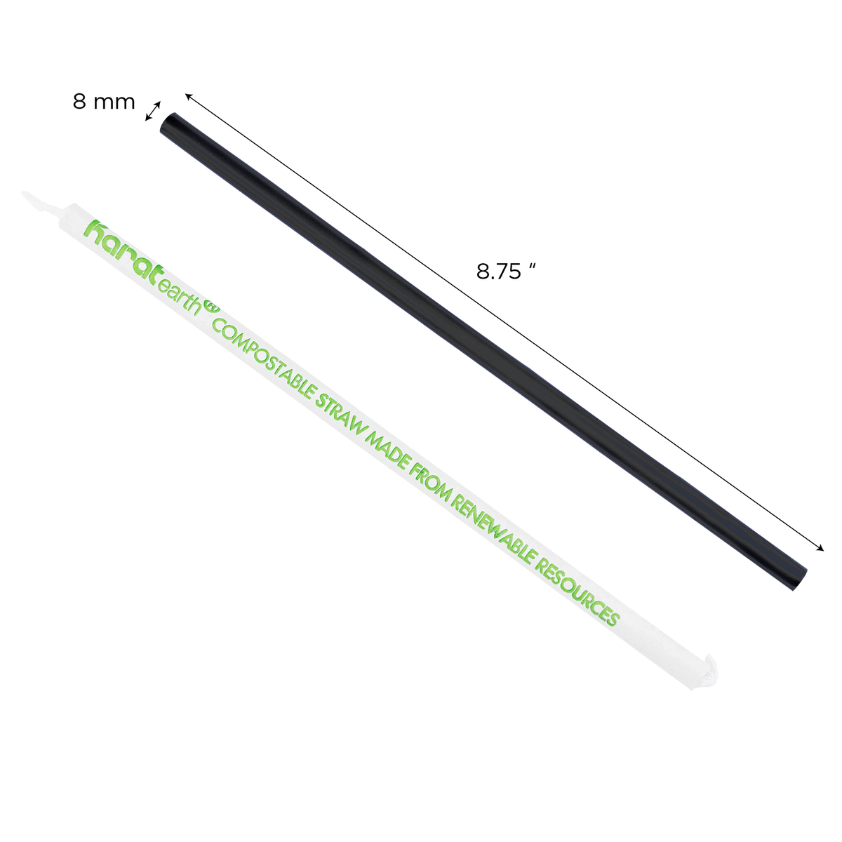 Karat Earth 8.75" Giant PLA Straw (8mm) Paper Wrapped, Black — 2,500 pcs — product photo 6