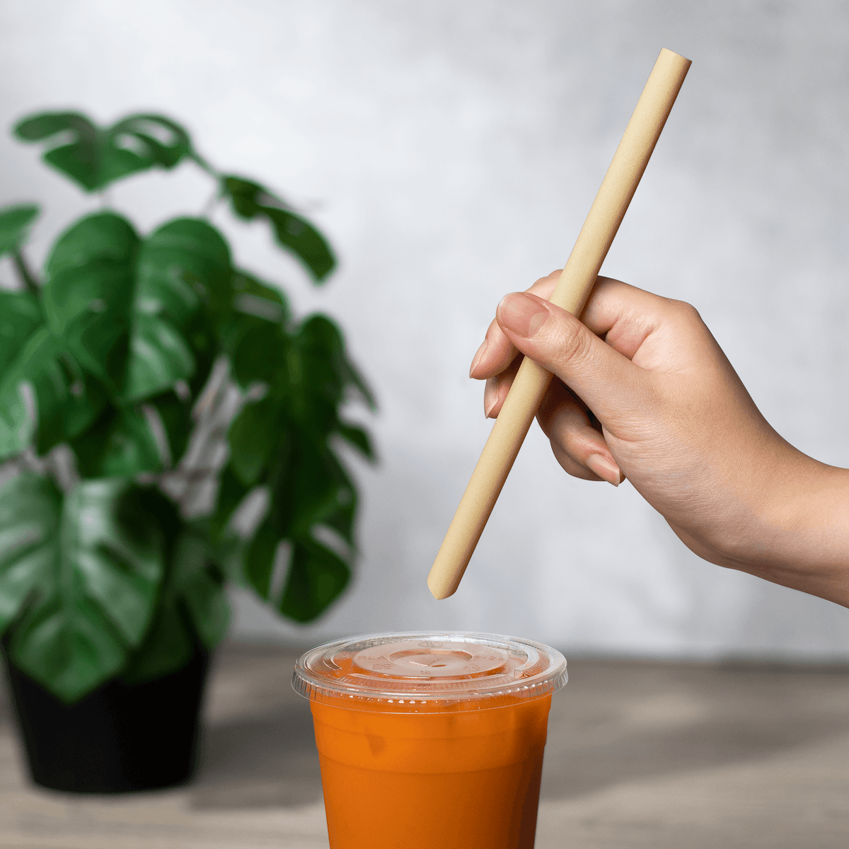 Karat Earth 9" Diagonal Cut Bamboo Fiber Colossal Straws (12mm) Paper Wrapped, Natural — 1,600 pcs
