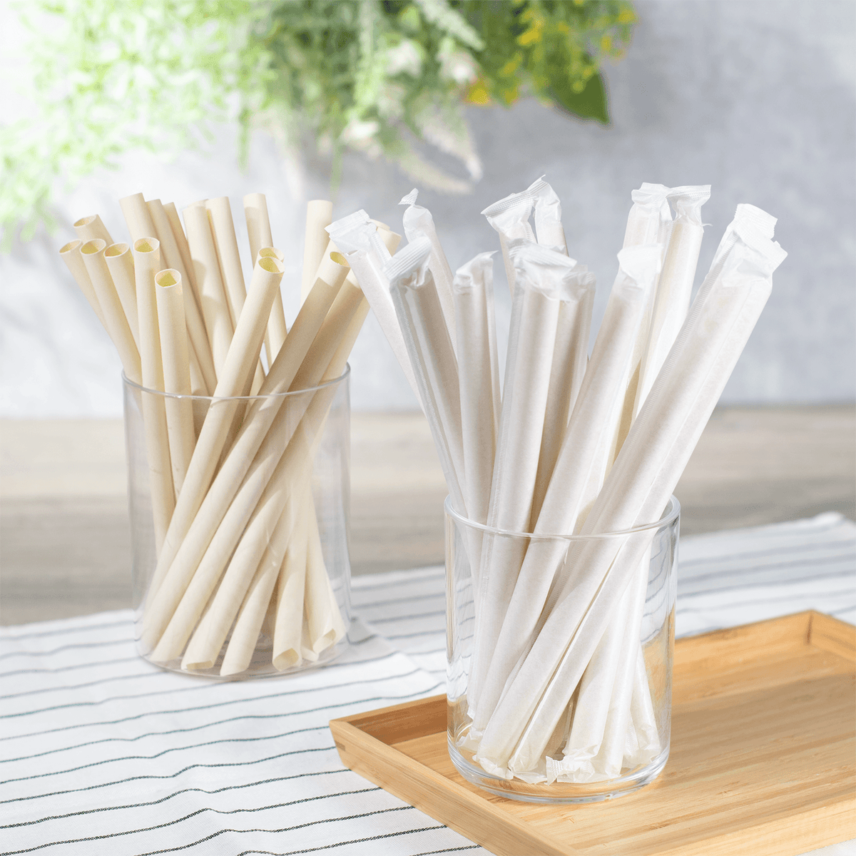 Karat Earth 9" Diagonal Cut Bamboo Fiber Colossal Straws (12mm) Paper Wrapped, Natural — 1,600 pcs — product photo 5