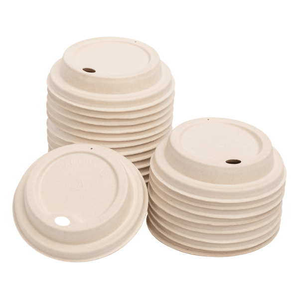 Karat Earth 90mm PFAS Free Bagasse Sipper Dome Lids for 10-24oz Hot Cups, Natural — 500 pcs — product photo 2