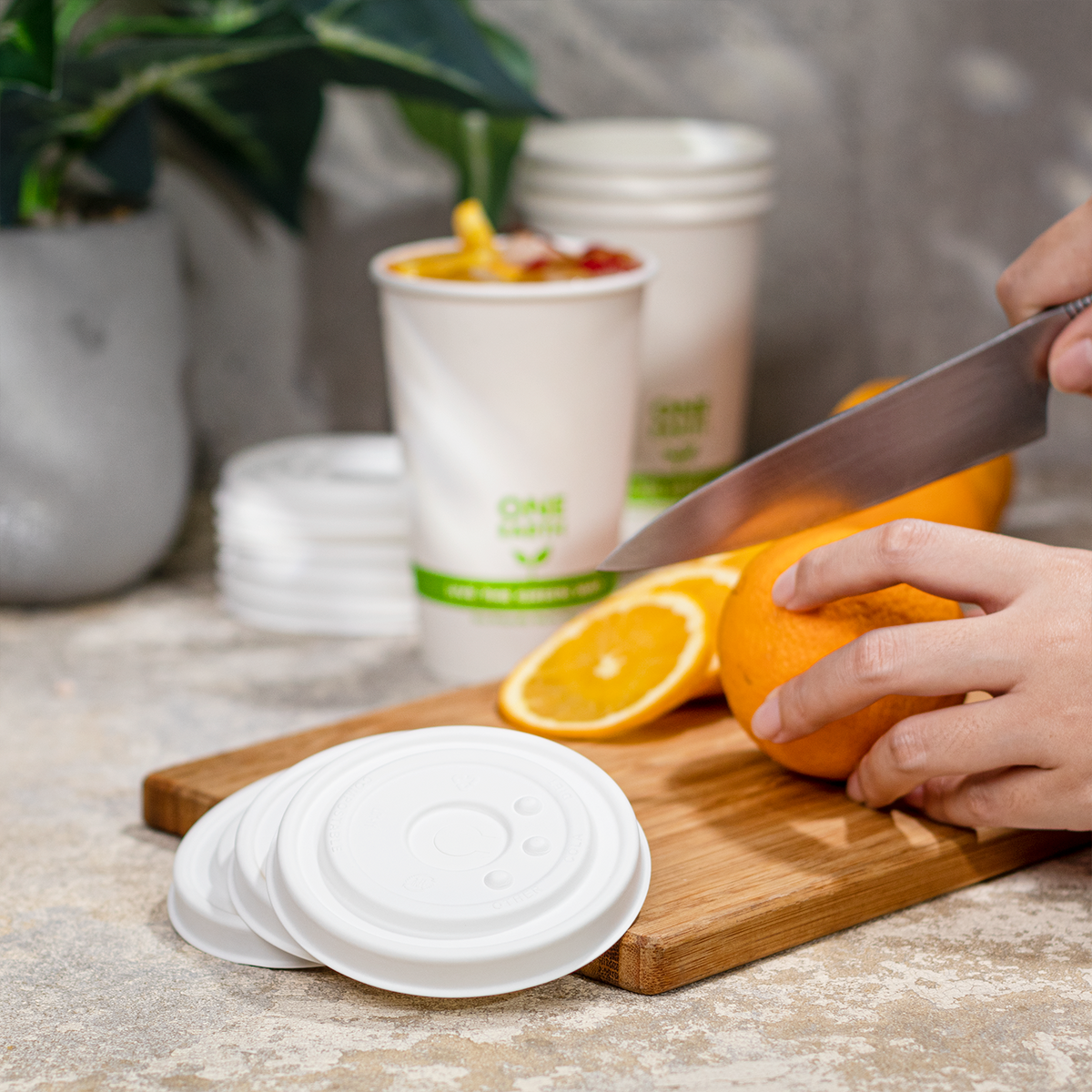 Karat Earth Compostable Fiber Paper Flat lid for 12-22 oz Paper Cold Cup (90mm) — 1,000 pcs — product photo 4