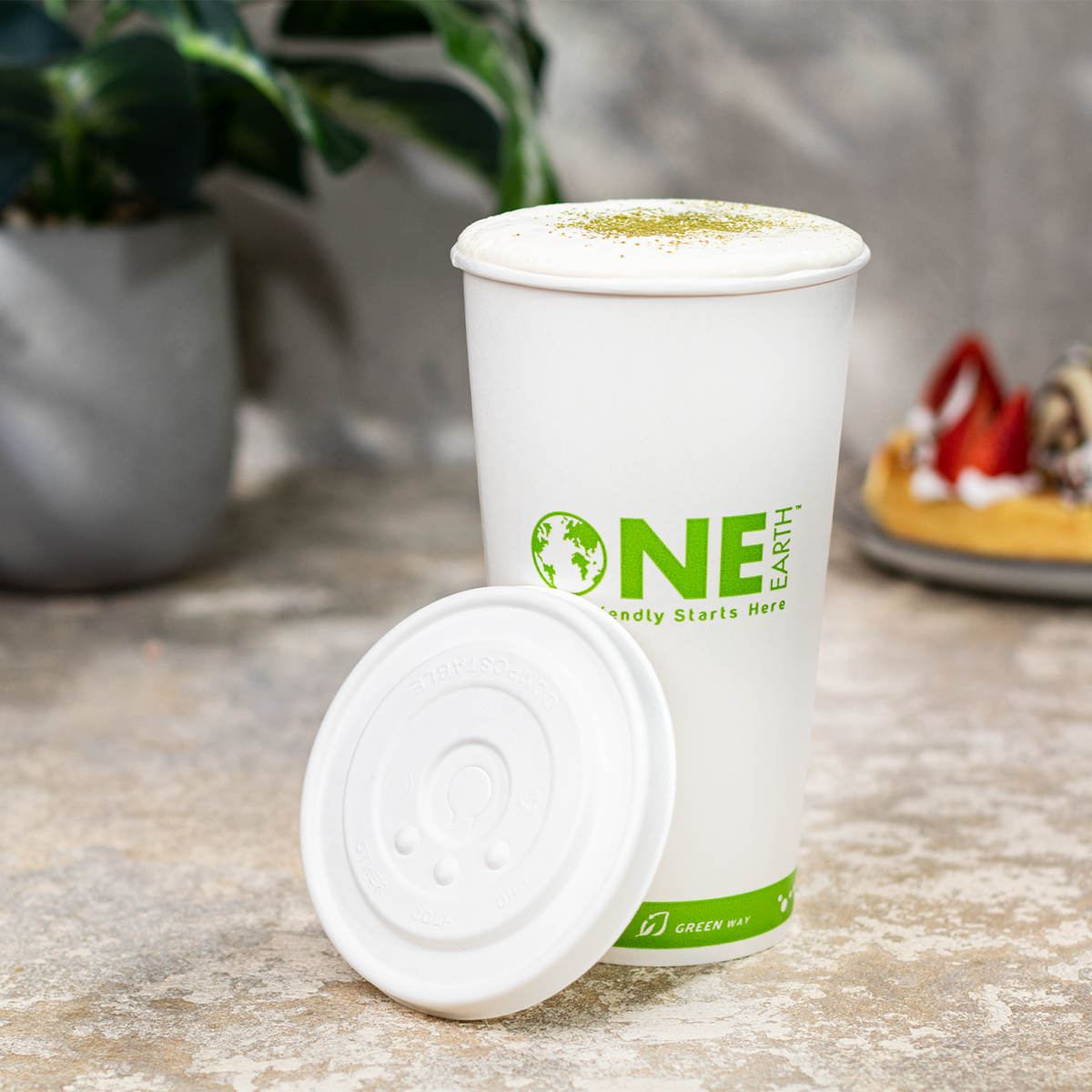 Karat Earth Compostable Fiber Paper Flat lid for 32 oz Paper Cold Cup (104.5mm) — 600 pcs