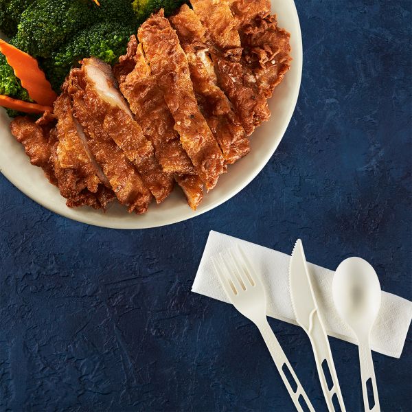Karat Earth Heavy-Weight CPLA Compostable Cutlery Kits (Knife, Fork, Tea Spoon, 2-ply Napkin), White — 250 kits