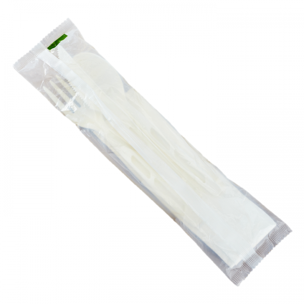Karat Earth Heavy-Weight CPLA Compostable Cutlery Kits (Knife, Fork, Tea Spoon, 2-ply Napkin), White — 250 kits — product photo 5