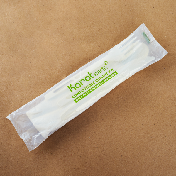 Karat Earth Heavy-Weight CPLA Compostable Cutlery Kits (Knife, Fork, Tea Spoon, 2-ply Napkin), White — 250 kits — product photo 6