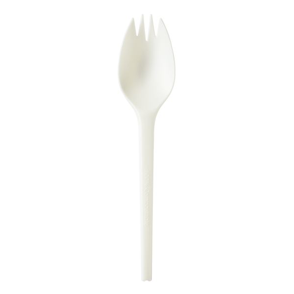 Karat Earth Medium-Heavy Weight CPLA Compostable Spork Wrapped, White — 750 pcs — product photo 2