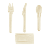 Karat Earth PFAS Free Bagasse Cutlery Kits (Knife, Fork, Soup Spoon, 2-ply Napkin), Paper Wrapped — 250 sets — product photo 2
