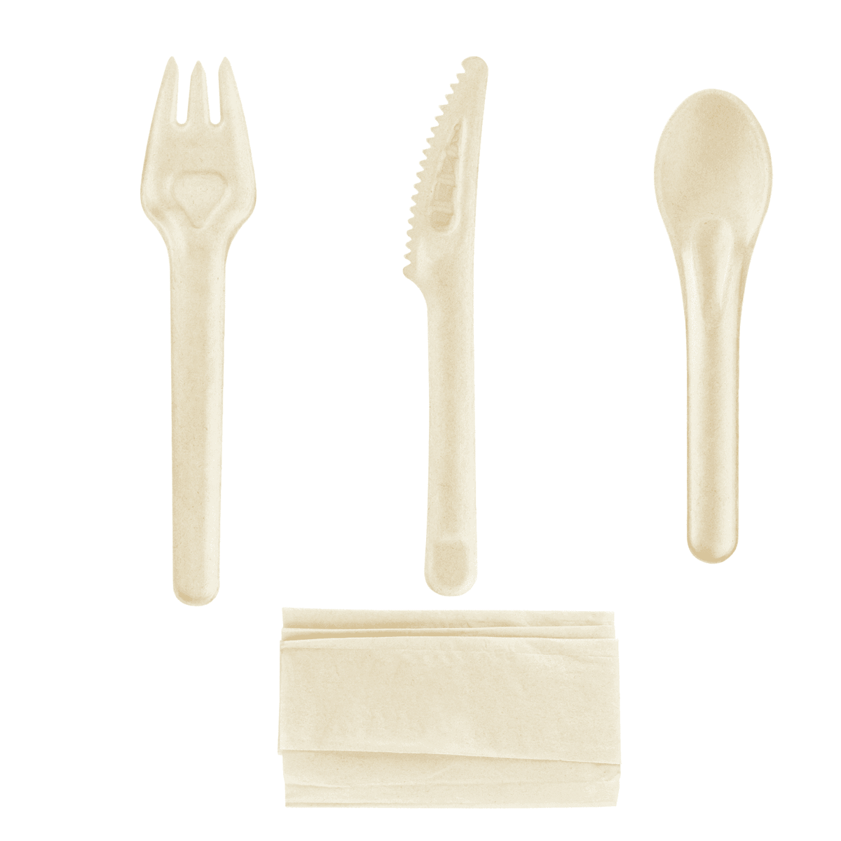Karat Earth PFAS Free Bagasse Cutlery Kits (Knife, Fork, Soup Spoon, 2-ply Napkin), Paper Wrapped — 250 sets — product photo 2