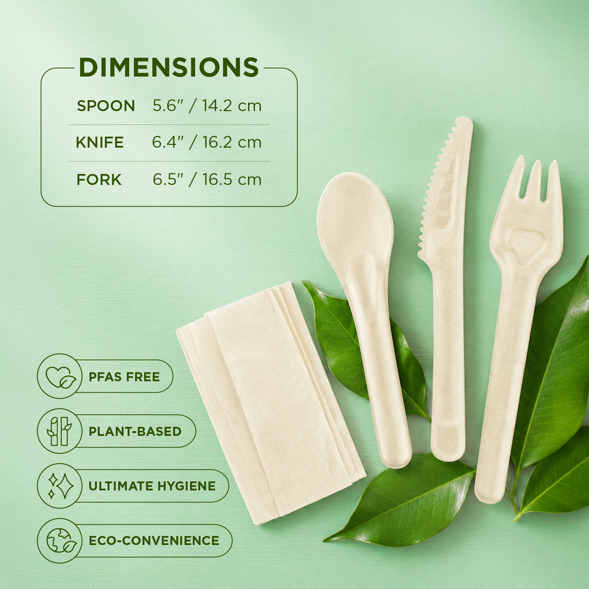 Karat Earth PFAS Free Bagasse Cutlery Kits (Knife, Fork, Soup Spoon, 2-ply Napkin), Paper Wrapped — 250 sets — product photo 6
