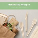 Karat Earth PFAS Free Bagasse Cutlery Kits (Knife, Fork, Soup Spoon, 2-ply Napkin), Paper Wrapped — 250 sets — product photo 11