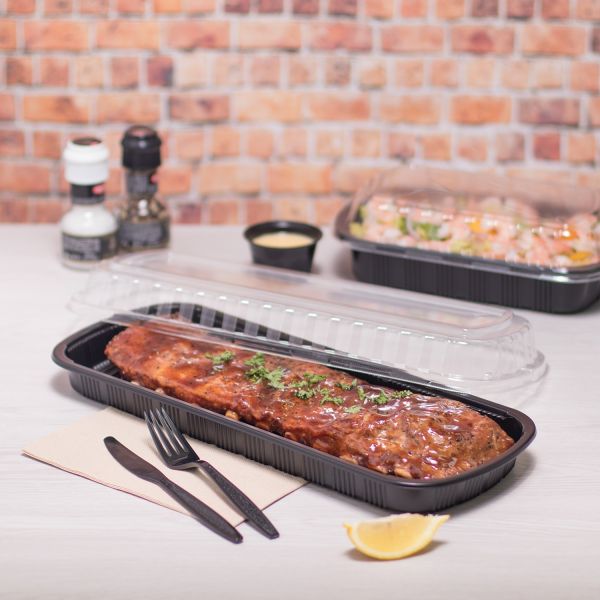 Karat Full Slab Black PP Plastic Rib Container with Clear PP lid — 100 ct
