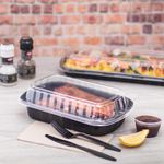 Karat Half Slab Black PP Plastic Rib Container with Clear PP lid — 100 ct