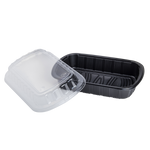Karat Half Slab Black PP Plastic Rib Container with Clear PP lid — 100 ct — product photo 2