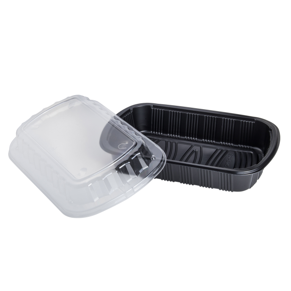 Karat Half Slab Black PP Plastic Rib Container with Clear PP lid — 100 ct — product photo 2