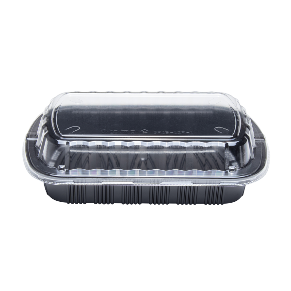 Karat Half Slab Black PP Plastic Rib Container with Clear PP lid — 100 ct — product photo 4