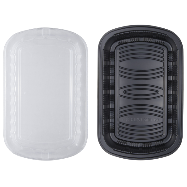 Karat Half Slab Black PP Plastic Rib Container with Clear PP lid — 100 ct — product photo 6