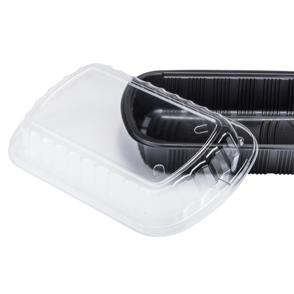 Karat Half Slab Black PP Plastic Rib Container with Clear PP lid — 100 ct — product photo 10