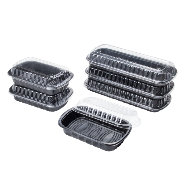 Karat Half Slab Black PP Plastic Rib Container with Clear PP lid — 100 ct — product photo 11