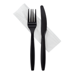 Karat Heavy-Weight Cutlery Kits (Knife, Fork, 1-ply Napkin), Black — 500 sets — product photo 2