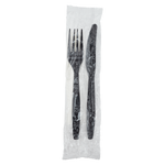 Karat Heavy-Weight Cutlery Kits (Knife, Fork, 1-ply Napkin), Black — 500 sets — product photo 3