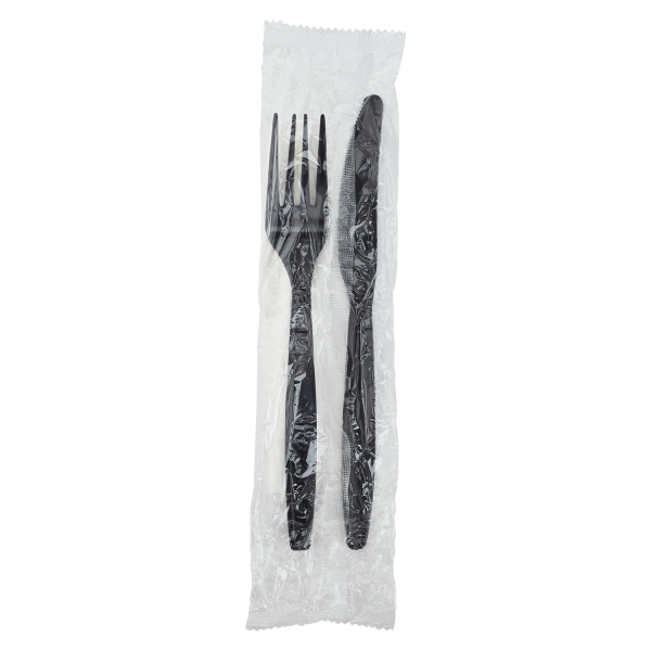 Karat Heavy-Weight Cutlery Kits (Knife, Fork, 1-ply Napkin), Black — 500 sets — product photo 3