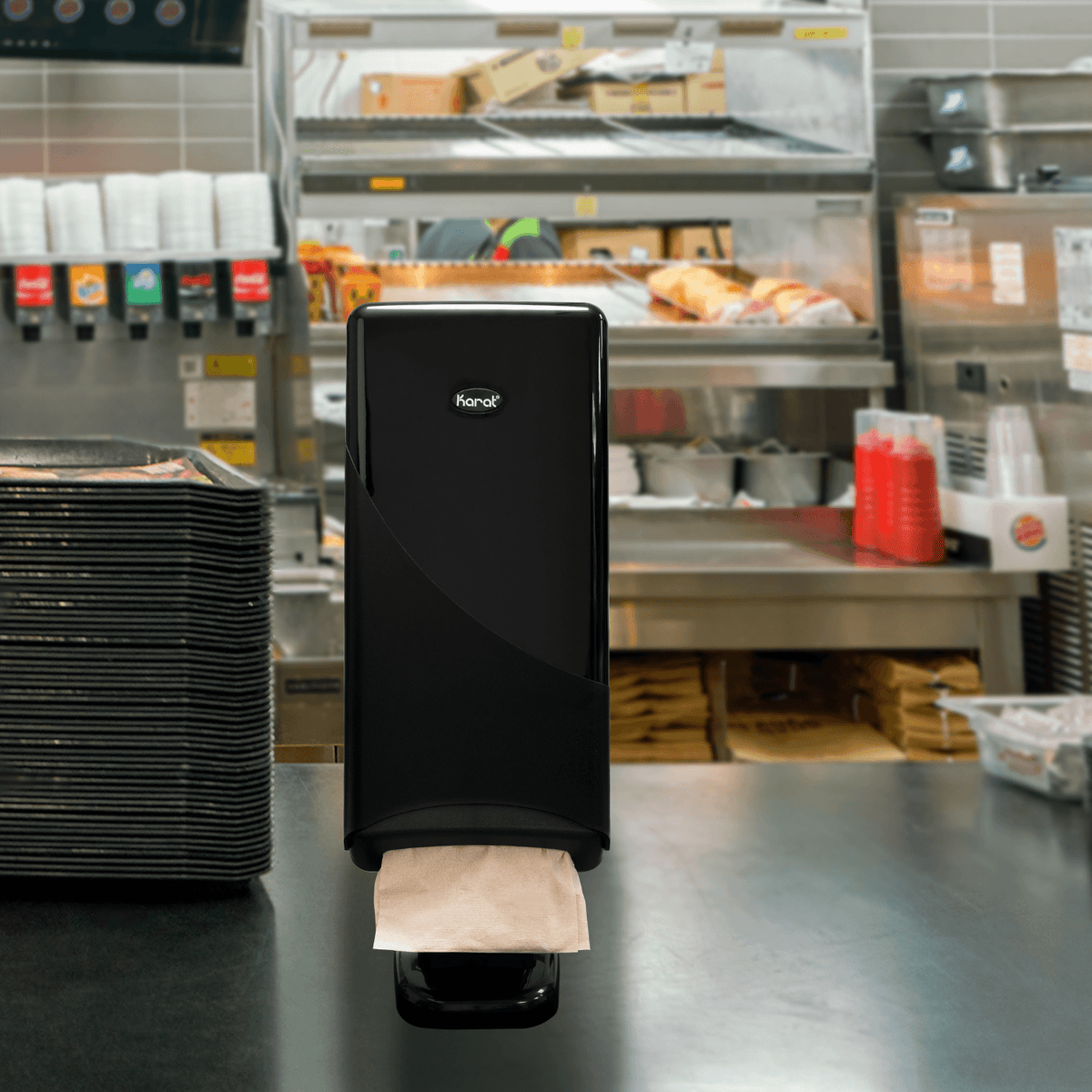 Karat Interfold Dispenser for Dispense Nap, Stand/Tabletop, Black — 1 unit