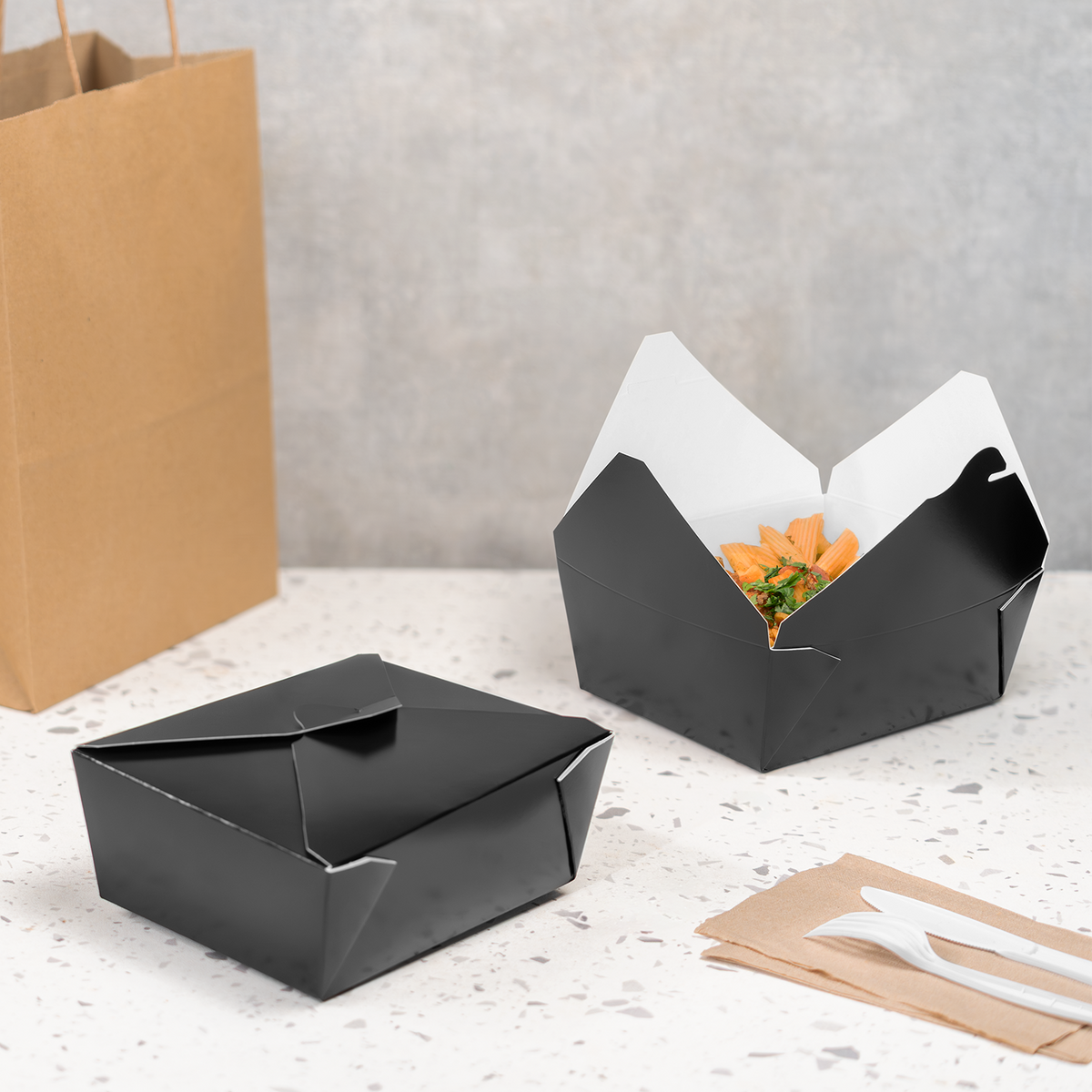 Karat Paper Fold To-Go Containers, 48 fl oz, Black — 300 ct