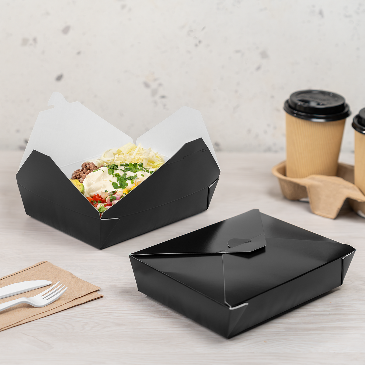Karat Paper Fold To-Go Containers, 54 fl oz, Black — 200 ct